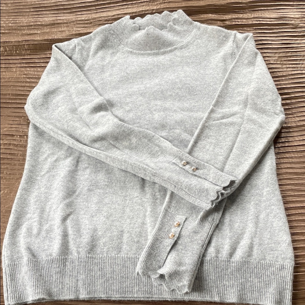 Nanette Lepore Light Gray Ruffle Neck Cashmere Women's Sweater